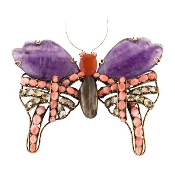 IRADJ MOINI Large Amethyst Butterfly Insect Bug Brooch Pin Designer Jewelry - Picture 1 of 2